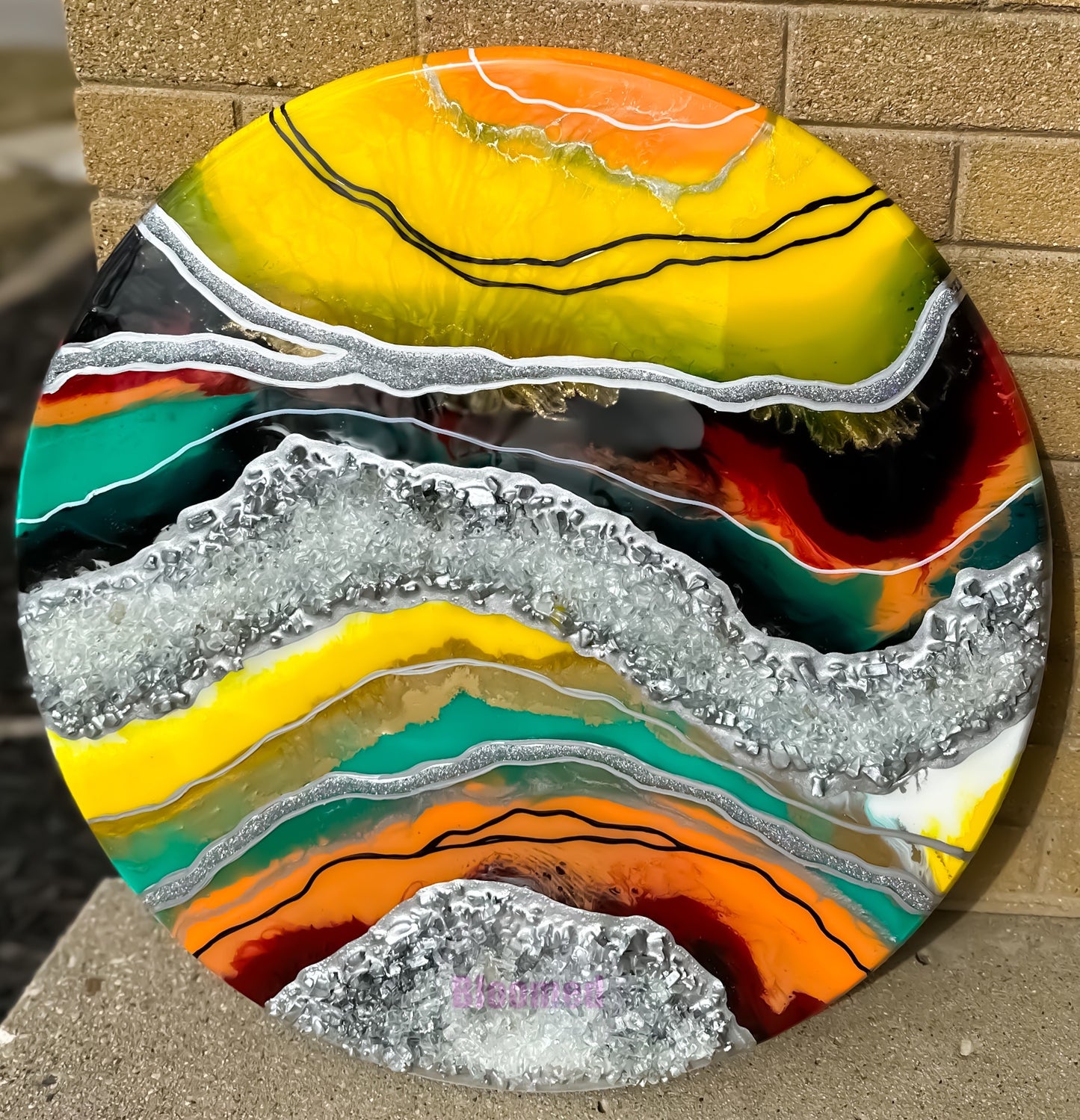 Colorful geode wood round